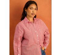 Live Unlimited London Lyocell Rich Striped Button Through Shirt Red Mix