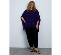Live Unlimited London Printed Slash Neck Top Purple Mix