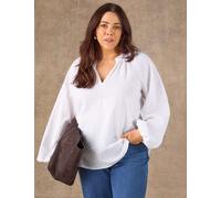 Live Unlimited London Pure Cotton Broderie Nehru Collar Blouse White