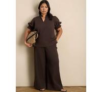 Live Unlimited London Pure Cotton Textured Wide Leg Trousers Chocolate