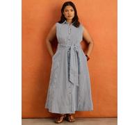 Live Unlimited London Striped Button Through Maxi Shirt Dress Blue