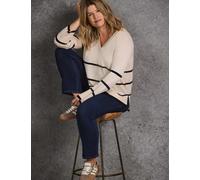 Live Unlimited London Striped V-Neck Jumper with Cashmere Cream