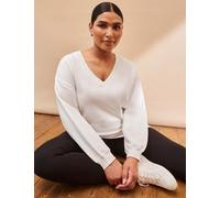 Live Unlimited London Women's Pure Cotton V-Neck Sweatshirt - 22 - Cream, Cream,Blue