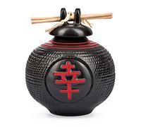 Live Whale Zen Decor Law of Attraction Chinese Style Wishing Pot, Inspirational Gifts, Gratitude Jar with Scroll, Ceramic Jar with Lid for Daily Affirmations and Blessings, Red 3.5x3.5x4”