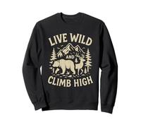 Live Wild Climb High Bear Deer Hiking Camping Mountain Trees Sweatshirt