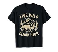 Live Wild Climb High Bear Deer Hiking Camping Mountain Trees T-Shirt