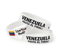 Live Your Roots Pack of 3 Unisex Premium Silicone Venezuela Bracelets | 15 mm x 202 mm x 2 mm | Flag and motto "Until the end!" | Black, White and Vinotinto, Universal, Silicone