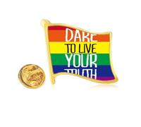 Live Your Truth LGBT Rainbow Flag Golden Metal Flag Lapel Pin Badge