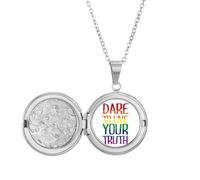 Live Your Truth LGBT Rainbow Flag Locket Necklace Hold Picture Jewelry Birthday Gift