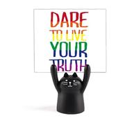 Live Your Truth LGBT Rainbow Flag Memo Holder Cartoon Black Cat Stand Decoration