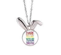Live Your Truth LGBT Rainbow Flag Rabbit Necklace Pendant Bunny Animal Jewelry Gift