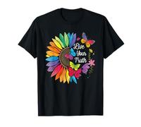 Live Your Truth Rainbow Sunflower Colorful Butterflies Pride T-Shirt