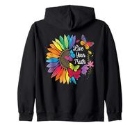 Live Your Truth Rainbow Sunflower Colorful Butterflies Pride Zip Hoodie