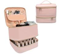 LIVEBAY Nail Polish Organizer Bag, Double-Layer Nail Supplies Makeup Organizer Bag - Holds 30 Bottles & Nail Lamp, Professional Nail Kit Storage Carrying Case (Pink)