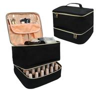 LIVEBAY Nail Polish Organizer Bag, Double-Layer Nail Supplies Makeup Organizer Bag - Holds 30 Bottles & Nail Lamp, Professional Nail Kit Storage Carrying Case (Black)