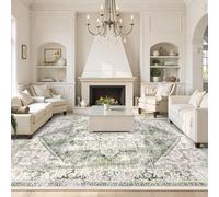 LIVEBOX Washable 9x12 Area Rugs, Large Rugs for Living Room Boho Soft Non-Slip Rug, Low-Pile Vintage Medallion Rug, Retro Indoor Carpet for Dining Room Bedroom Office Sage Green