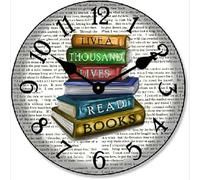 Lived A Thousand Lives Read Books Round Frameless Wall Clock Arabic Numerals Wall Clock Non-Ticking Clocks Decorative For School Dining Room Kitchen 25Cm