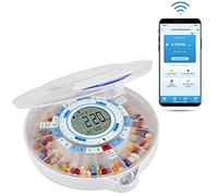 LiveFine Smart WiFi Automatic Pill Dispenser | 28-Day Medication Organizer Up to 9 Doses Per Day for Care Monitoring with Locking Key, Adjustable Light/Sound Alarms for Prescriptions & Vitamins
