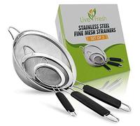 LiveFresh Food Strainer Set - Premium Fine Stainless Steel Fine Mesh Set of Strainers, Colanders and Sifters Crafted for Quinoa and More with Comfortable Non Slip Handles - Set of 3