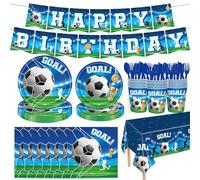 LiveGo 142Pack Party Supplies for 20 Guests Disposable Tableware Kits with Banner, Tablecloth, Paper Plates, Cups, Napkins, Cutlery for Birthday Picnic BBQ Wedding Party Decorations (Football)