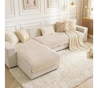 LiveGo 2-Piece L-Shaped Sofa Cover Set - Corduroy Corner Couch Protector with Heart Pattern Non-Slip Sectional Settee Throw for Dogs & Pets Soft, Washable Anti-Scratch (Beige, 90 * 160+90 * 210)