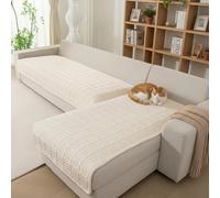 LiveGo 2-Piece L Shaped Sofa Cover Set - Plush Velvet Corner Sofa Protector with Non-Slip Backing - All Season Soft Sectional Couch Throws for Dogs, Cats & Kids (Beige, 90 * 160+90 * 210)