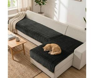 LiveGo 2-Piece L Shaped Sofa Cover Set - Plush Velvet Corner Sofa Protector with Non-Slip Backing - All Season Soft Sectional Couch Throws for Dogs, Cats & Kids (Dark Grey, 90 * 160+90 * 180)