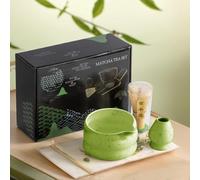 LiveGo 4PCS Matcha Tea Whisk Set - Handmade Bamboo Chasen, Ceramic Matcha Bowl with Spout, Scoop & Sifter - Complete Matcha Whisking Kit for Traditional Japanese Tea Ceremony (Green)