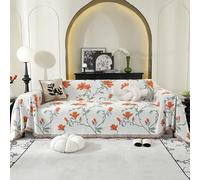 LiveGo Chenille AB Double-Sided Sofa Cover for 3 Seater, Soft Non-Slip Slipcover with Tassel, All-Season Washable Couch Protector for Dogs, Decorative Futon & L Shaped Sofa Cover (Orange 180 * 300cm)