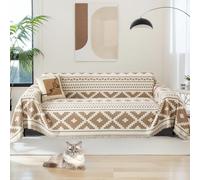 LiveGo Chenille AB Double-Sided Sofa Cover for 3 Seater, Soft Non-Slip Slipcover with Tassel, All-Season Washable Couch Protector for Dogs, Decorative Futon & L Shaped Sofa Cover (Khaki, 180×300 cm)