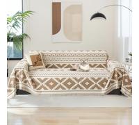 LiveGo Chenille AB Double-Sided Sofa Cover for 3 Seater, Soft Non-Slip Slipcover with Tassel, All-Season Washable Couch Protector for Dogs, Decorative Futon & L Shaped Sofa Cover (Khaki, 180×340 cm)