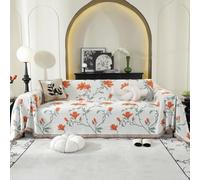 LiveGo Chenille AB Double-Sided Sofa Cover for 3 Seater, Soft Non-Slip Slipcover with Tassel, All-Season Washable Couch Protector for Dogs, Decorative Futon & L Shaped Sofa Cover (Orange, 180×340 cm)