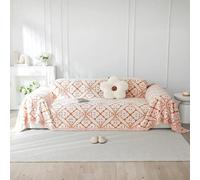 LiveGo Chenille AB Sided Slipcover for Corner & L Shaped Sofa, Soft Non-Slip All-Season Washable Couch Protector for Dogs with Tassel (Ab Boho Orange, 180 x 300 cm)