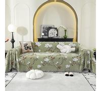 LiveGo Chenille AB Sided Sofa Cover for 3 Seater, Soft Non-Slip Slipcover with Tassel, All-Season Washable Couch Protector for Dogs, Decorative Futon & L Shaped Sofa Cover (Green, 180×300 cm)