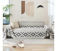 LiveGo Chenille AB Sided Sofa Cover for 3 Seater, Soft Slipcover with Tassel, All-Season Washable Couch Protector for Dogs, Decorative Futon & L Shaped Sofa Cover (Light Gray, 180×300 cm)