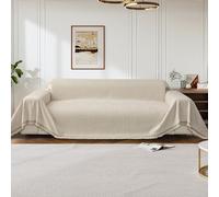 LiveGo Chenille Sofa Cover for 3 Seater, Soft Non-Slip Slipcover with Tassel, All-Season Washable Couch Protector for Dogs, Decorative Futon & L Shaped Sofa Cover (Off White, 180×340 cm)