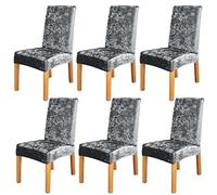 LiveGo Crushed Velvet Dining Chair Covers Set of 4,Stretch Removable Washable Dining Chair Slipcover Super Soft Protector for Seat Covers for Wedding Party Dining Room Home Decor(Velvet Grey,6PCS)