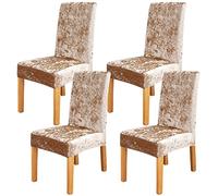 LiveGo Crushed Velvet Dining Chair Covers Set of 6,Stretch Removable Washable Dining Chair Slipcover Super Soft Protector for Seat Covers for Wedding Party Dining Room Home Decor(4pc,Champagne)