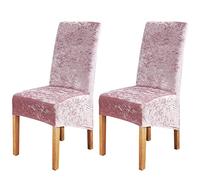 LiveGo Crushed Velvet Large Size Dining Chair Covers Set of 2,Dining Room Chair Slipcovers,Stretch Elastic Removable Washable High Back Chair Covers for Dining Room,Hotel,Kitchen,Home(Pink,Pack of 2)