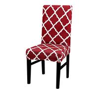 LiveGo Dining Chair Cover,Stretch Dining Chair Protective Slipcover,Elastic Removable Washable Chair Protector Seat Cover for Dining Room Banquet Party Home Decor(Red+white,1 Pc)