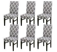 LiveGo Dining Chair Covers Set of 6,Stretch Dining Chair Protective Printed Slipcovers,Elastic Removable Washable Chair Protector Seat Covers for Dining Room Banquet Party Home Decor(Grey+white, 6PCS)