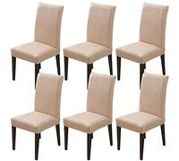 LiveGo Dining Chair Covers Set of 6,Stretch Dining Chair Protective Slipcovers,Elastic Removable Washable Chair Protector Seat Covers for Dining Room Banquet Party Home Decoration(Beige-T,Pack of 6)