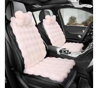 LiveGo Fuzzy Rabbit Fur Car Seat Cushion, Soft Fluffy Protector Warm Faux Rabbit Fur Non-Slip Front and Back Seat Covers Fuzzy Car Seat Interior Warm for Winter Mat Universal Fit (Off-white, 3)