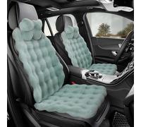 LiveGo Fuzzy Rabbit Fur Car Seat Cushion, Soft Fluffy Protector Warm Faux Rabbit Fur Non-Slip Front and Back Seat Covers Fuzzy Car Seat Interior Warm for Winter Mat Universal Fit (Matcha green, 6)