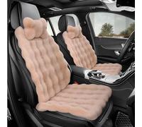 LiveGo Fuzzy Rabbit Fur Car Seat Cushion, Soft Fluffy Protector Warm Faux Rabbit Fur Non-Slip Front and Back Seat Covers Fuzzy Car Seat Interior Warm for Winter Mat Universal Fit (Khaki, 6)