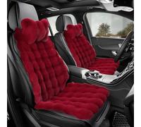 LiveGo Fuzzy Rabbit Fur Car Seat Cushion, Soft Fluffy Protector Warm Faux Rabbit Fur Non-Slip Front and Back Seat Covers Fuzzy Car Seat Interior Warm for Winter Mat Universal Fit (Wine red, 6)
