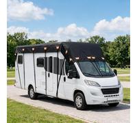 LiveGo Heavy Duty Waterproof RV Roof Cover - UV Resistant Motorhome Cover with Reflective Strips for Campervans, Travel Trailers & Caravans, Breathable Oxford Fabric (Black, 7.5 * 3m)