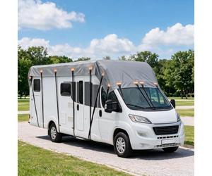 LiveGo Heavy Duty Waterproof RV Roof Cover - UV Resistant Motorhome Cover with Reflective Strips for Campervans, Travel Trailers & Caravans, Breathable Oxford Fabric (Gray, 6.5 * 3m)