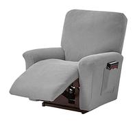 LiveGo Jacquard Recliner Chair Covers, Stretch Polyester Spandex Recliner Cover 4 Pieces, Reclining Chair Cover with Elastic Side Pocket, Armchair Cover for Living Room(Silver Grey)