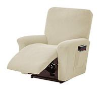 LiveGo Jacquard Recliner Chair Covers, Stretch Polyester Spandex Recliner Cover 4 Pieces, Reclining Chair Cover with Elastic Side Pocket, Armchair Cover for Living Room(Beige)